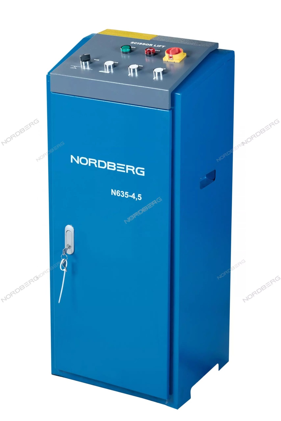 Ножничный подъемник NORDBERG N635-4,5B г/п 4,5т, 380В, 2 уровня с аварийным опусканием (синий) для сход-развала